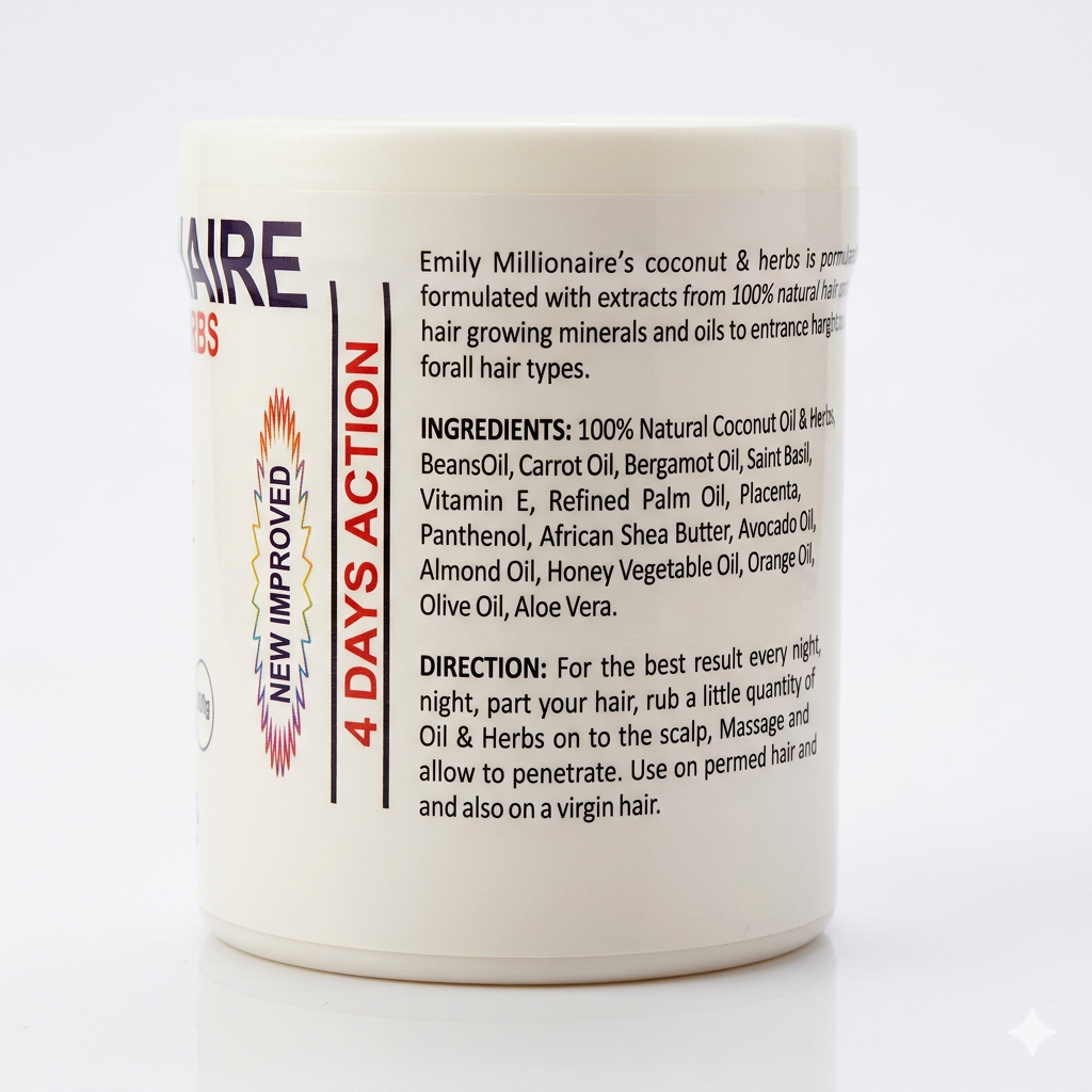 100% Natural Emily Millionaire Coconut Oil & Herbs With Aloe Vera 300gm