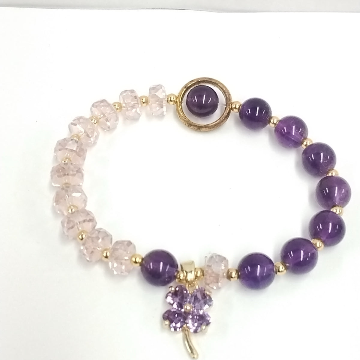 2pcs Natural Amethyst & 1pc White C Eye Beaded Bracelet Set/1pc Natural Amethyst Bracelet/Elastic Bracelet