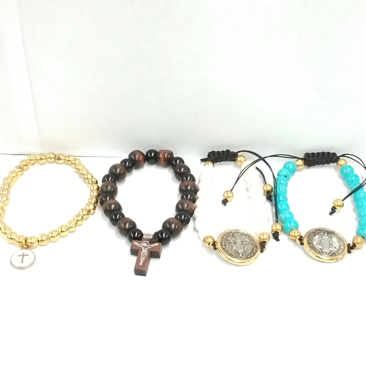 Catholic Beaded Saint Benedict's Bracelet/Woven Adjustable Rosary/Elastic Black Eyes Charm Bracelet/Christian Gift Bracelet