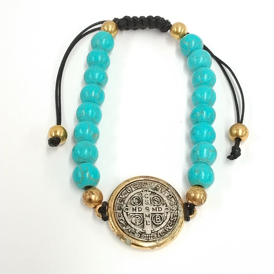 Catholic Beaded Saint Benedict's Bracelet/Woven Adjustable Rosary/Elastic Black Eyes Charm Bracelet/Christian Gift Bracelet