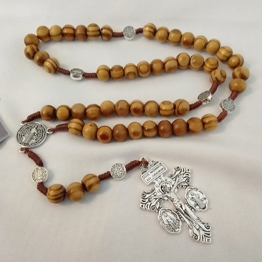 10mm Wood Rosary/Catholic Rosary/Crucifix Religious Rosary/ Miracle pendant st Benedict Pendant/Pardon Metal Pendant Rosary