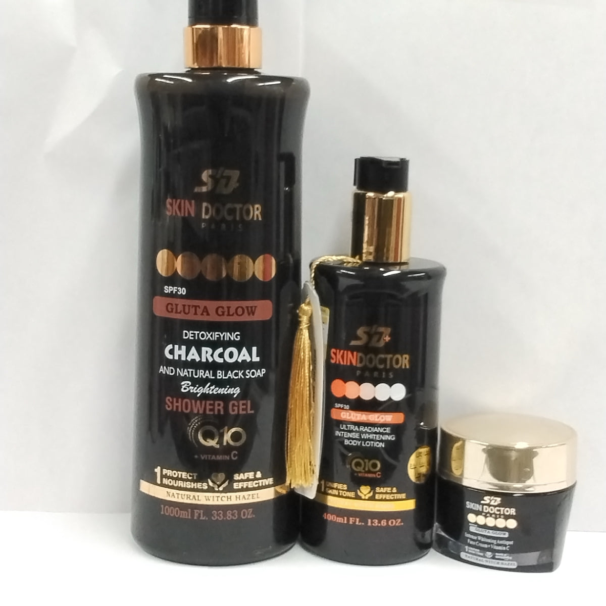 Skin Doctor  Detoxifying Charcoal And Natural Black Soap/Skin Doctor Ultra Radiance Intense Whitening Body Lotion/Intense Whitening Face Cream+Vitamin C