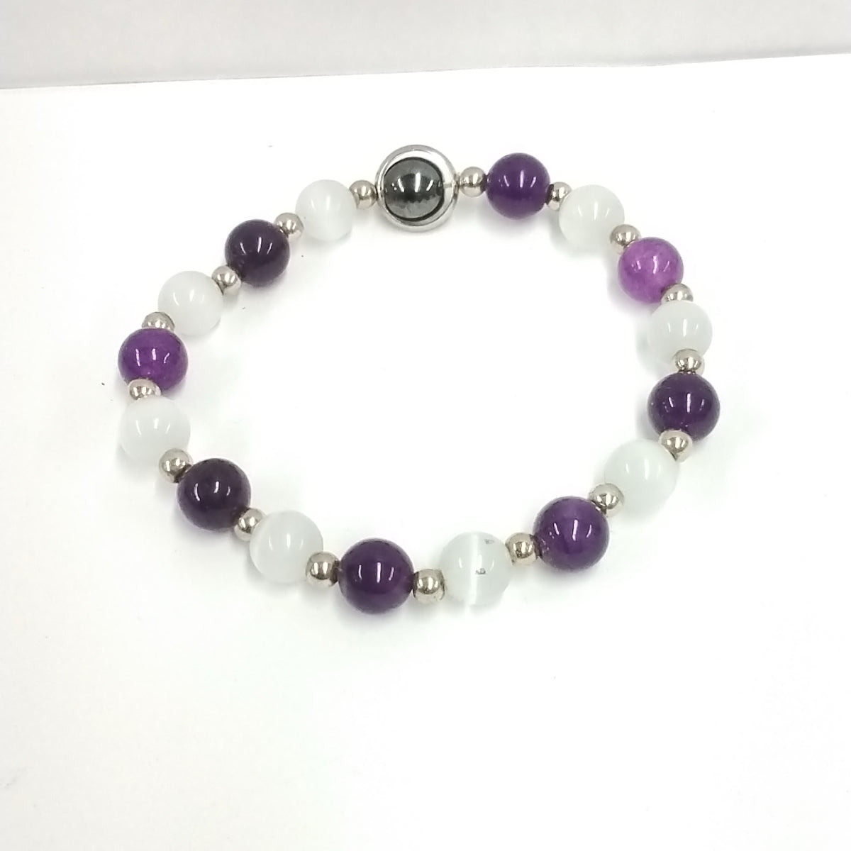 2pcs Natural Amethyst & 1pc White C Eye Beaded Bracelet Set/1pc Natural Amethyst Bracelet/Elastic Bracelet