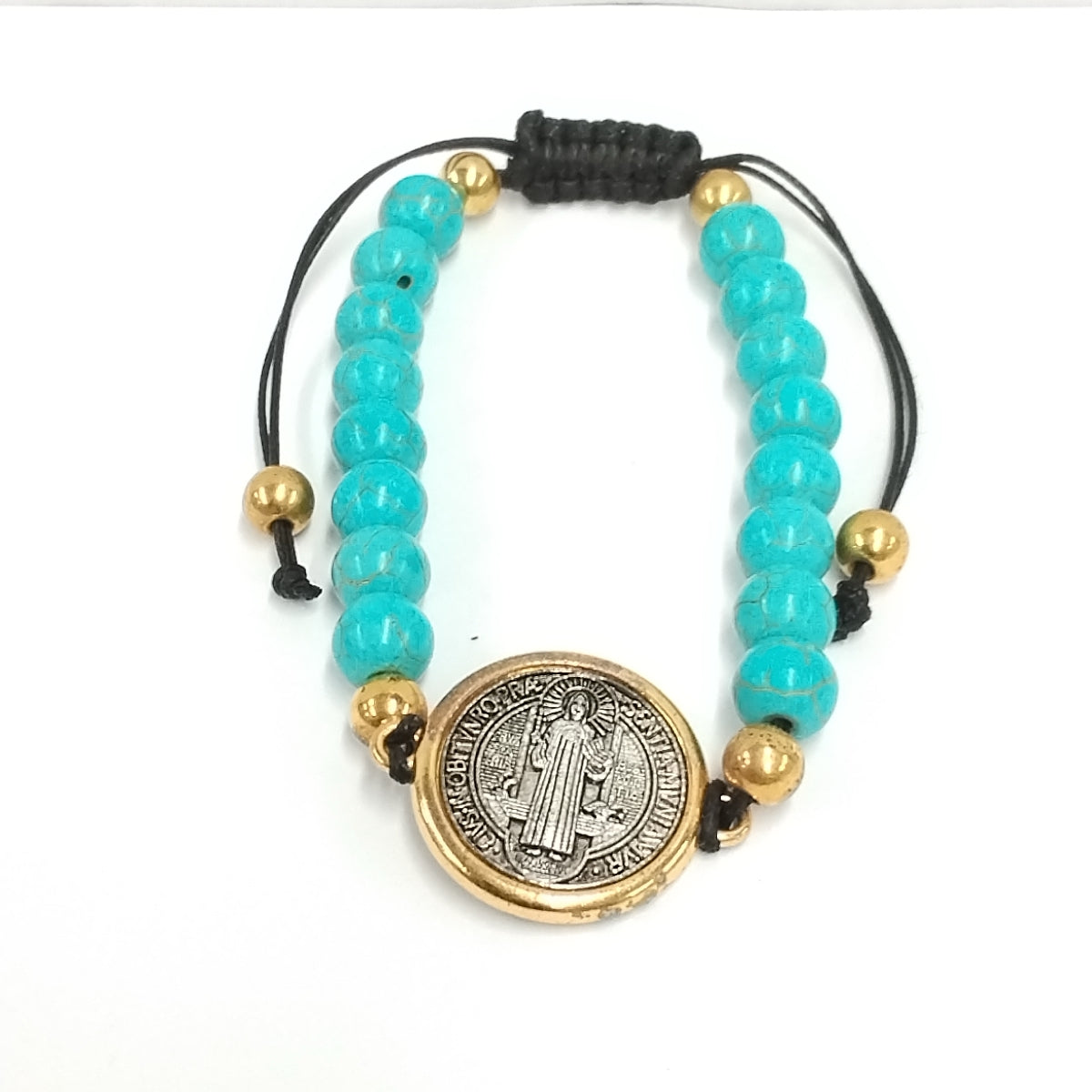 Catholic Beaded Saint Benedict's Bracelet/Woven Adjustable Rosary/Elastic Black Eyes Charm Bracelet/Christian Gift Bracelet