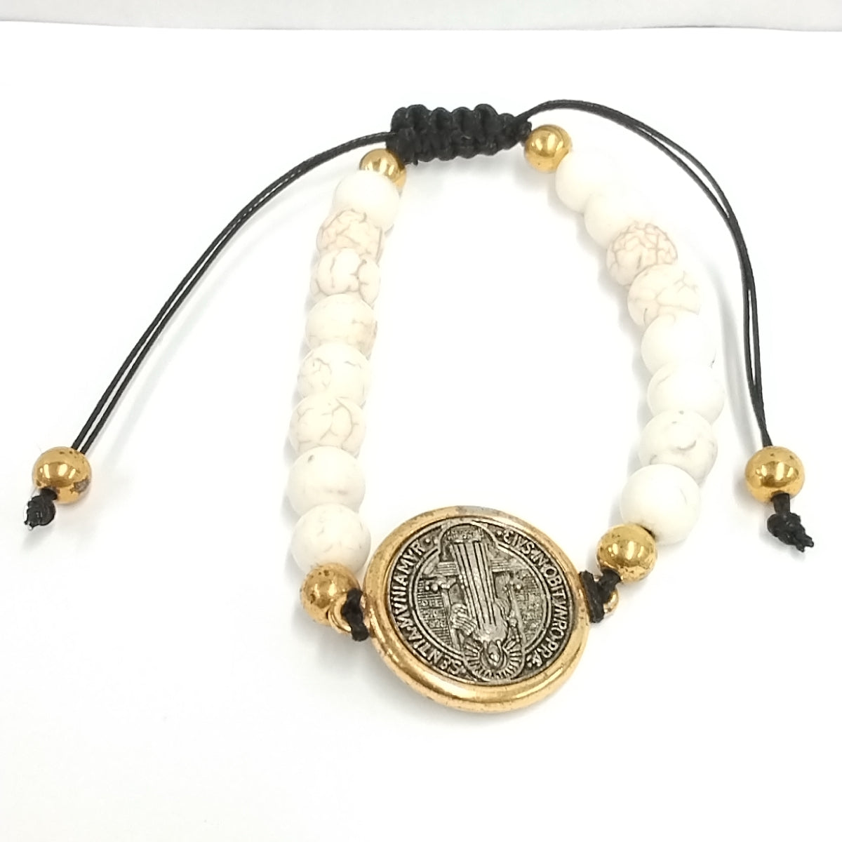 Catholic Beaded Saint Benedict's Bracelet/Woven Adjustable Rosary/Elastic Black Eyes Charm Bracelet/Christian Gift Bracelet