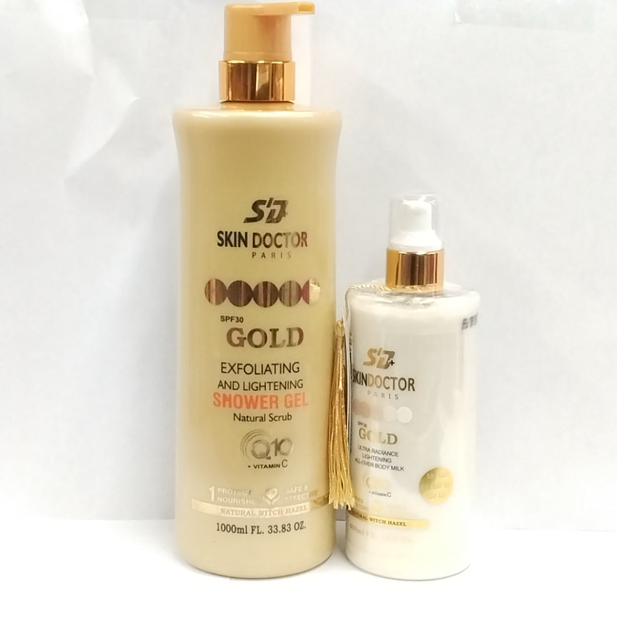 SkinDoctor Gold Exfoliating And Lightening  Shower Gel/ SkinDoctor Gold Ultra Radiance Lightening All-Over Body Milk