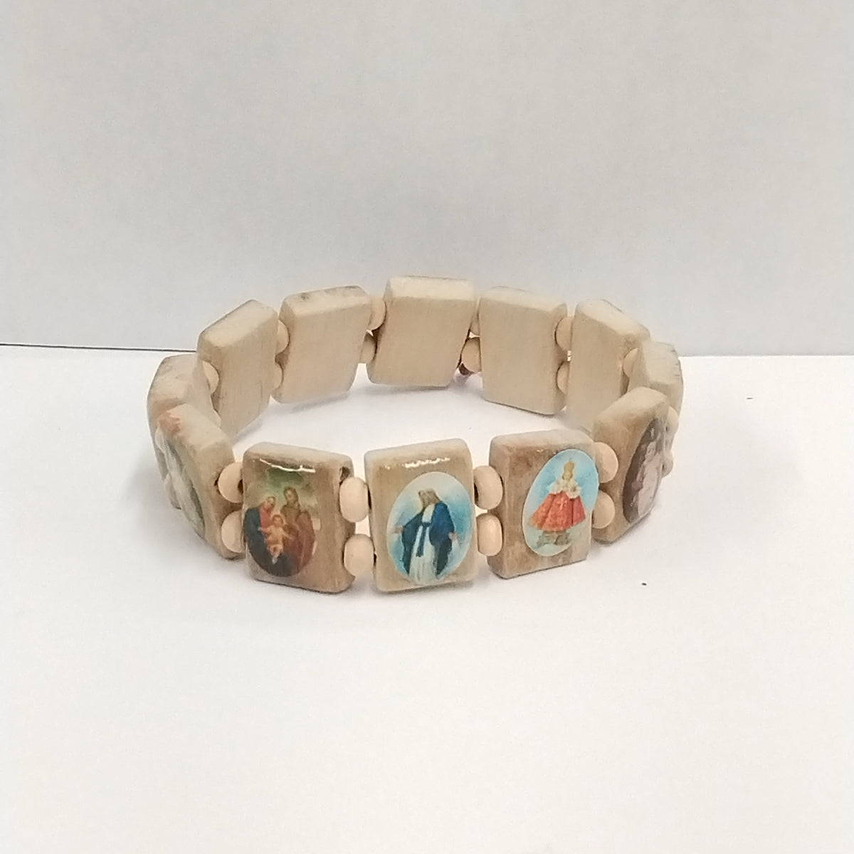 Natural Wooden Catholic Jewelry/Christian Jesus Faith Rosary/Religious Charm/Elastic Christian Bracelet