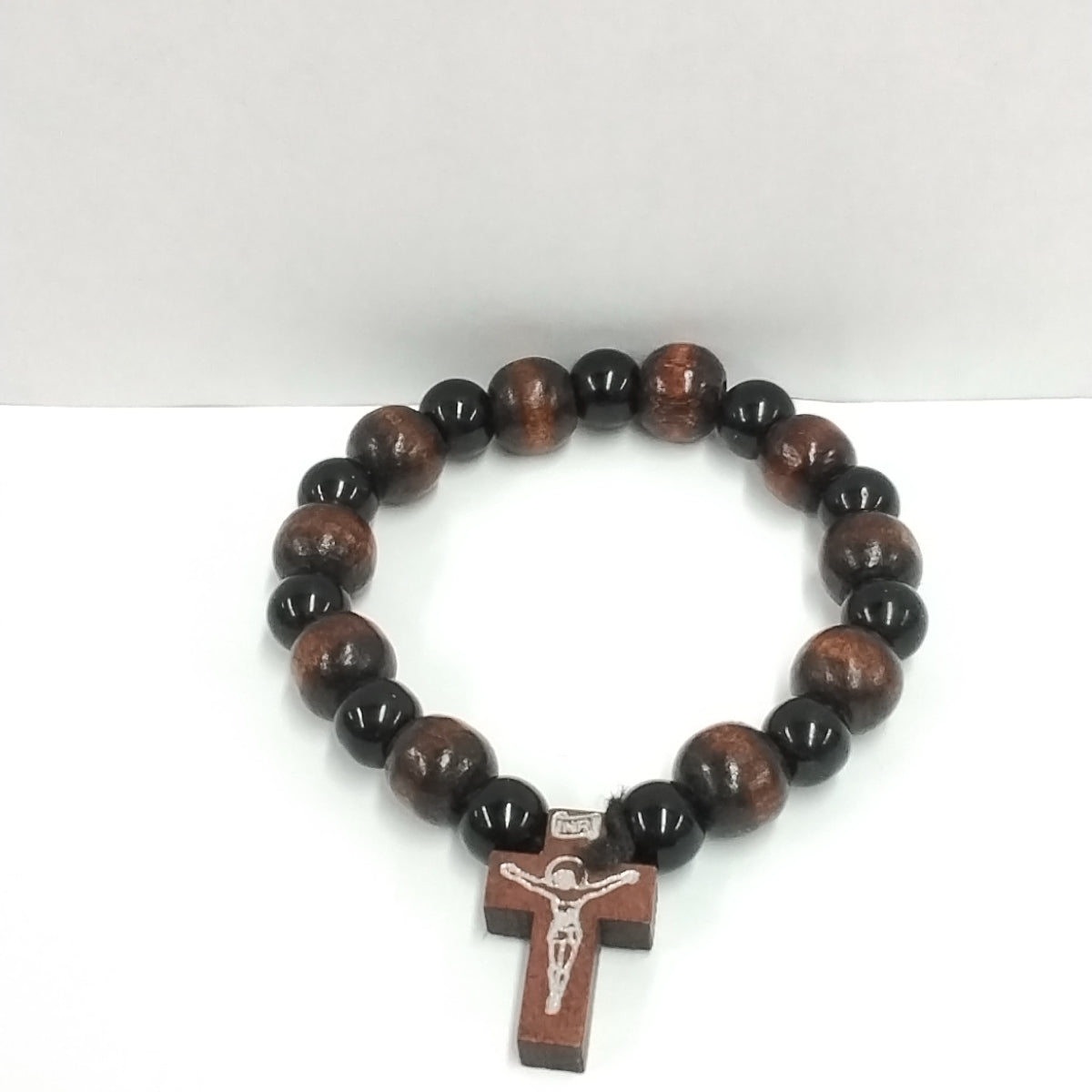 Catholic Beaded Saint Benedict's Bracelet/Woven Adjustable Rosary/Elastic Black Eyes Charm Bracelet/Christian Gift Bracelet