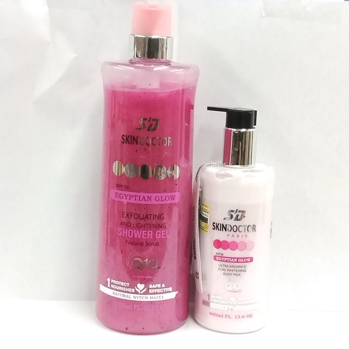 Egyptian Glow Exfoliating & Lightening Shower Gel/ SkinDoctor Egyptian Glow Ultra Radiance Pure Whitening Body Milk