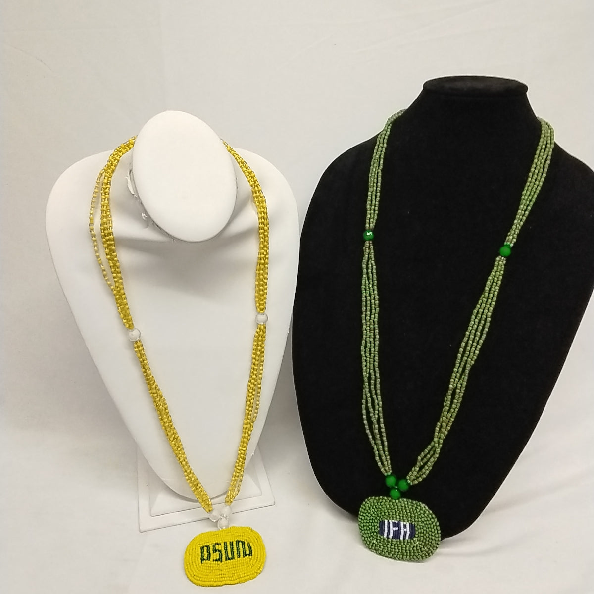 Authentic Handcrafted Glass Beads With Pendant & Orisha Names Printed For Neck/Ifa,Olokun,Sango,Osun,Esu,Eegun Necklace